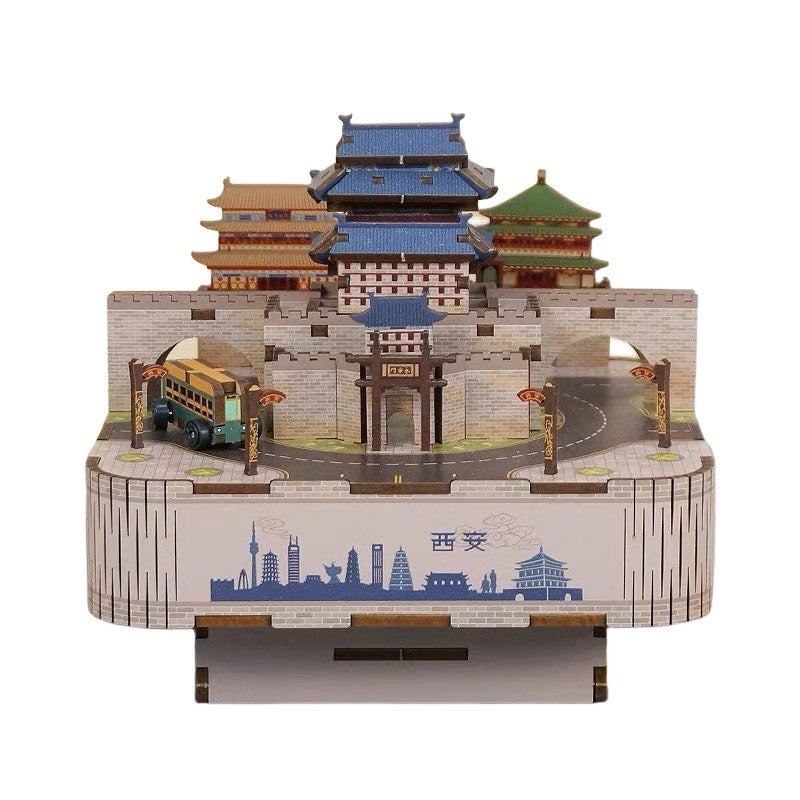 ancient chinese city diy music box - 3d wooden mechanical puzzle - miniature crafts