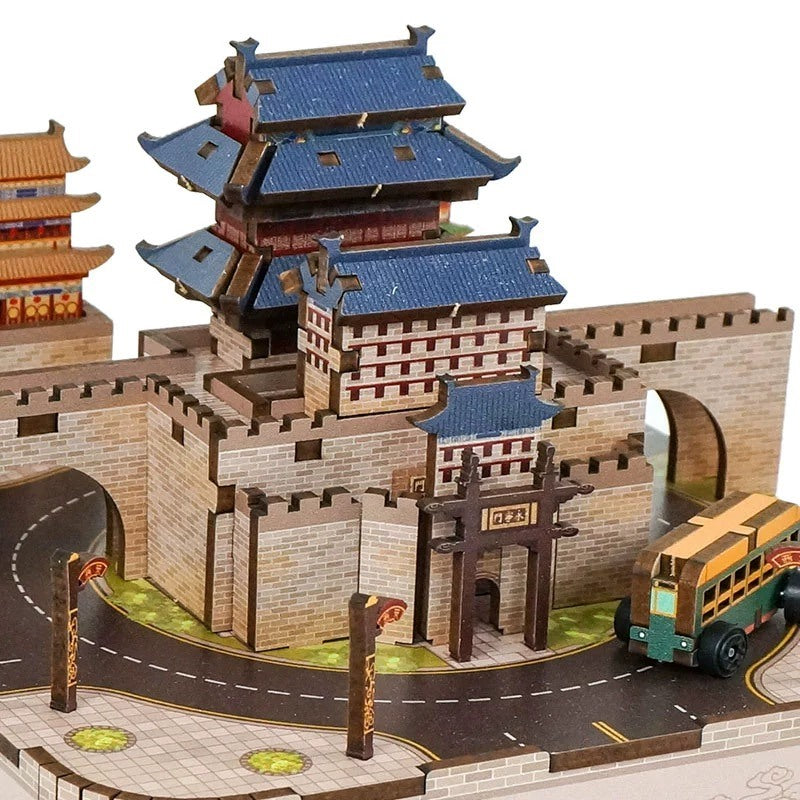 ancient chinese city diy music box - 3d wooden mechanical puzzle - miniature crafts