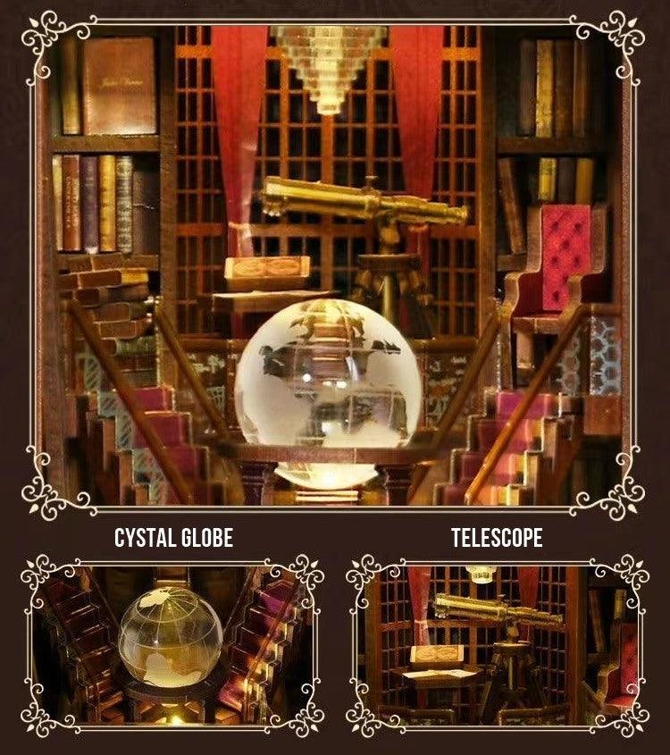 Beyond Library DIY Book Nook Kit, A charming miniature 3d wooden puzzles inspired by private library, perfect for bookshelf decor, and dollhouse collectors, or a gift for a fellow art and literature lovers. scene 1