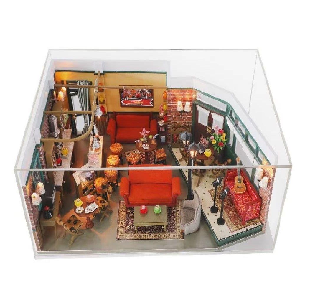 Central Perk DIY Dollhouse kit, a miniature house crafts inspired by the TV show "Friends", perfect for model building lovers, dollhouse collectors, home decor, A great DIY project for "Friends" fans.