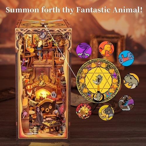 Fantastic Animal Common Room DIY Book Nook Kit, A charming magic academy series miniature crafts, perfect for DIY crafting enthusiasts and dollhouse collectors alike. Ideal for bookshelf decor of gift for magic world lovers