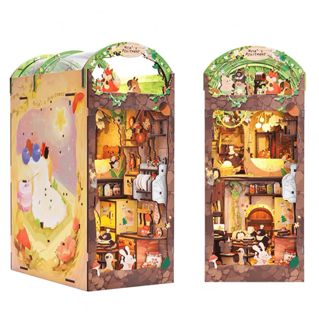 Mole's Apartment DIY Book Nook Kit, Bookshelf Insert Diorama, 3D Wooden Puzzles Bookend, Miniature House Crafts