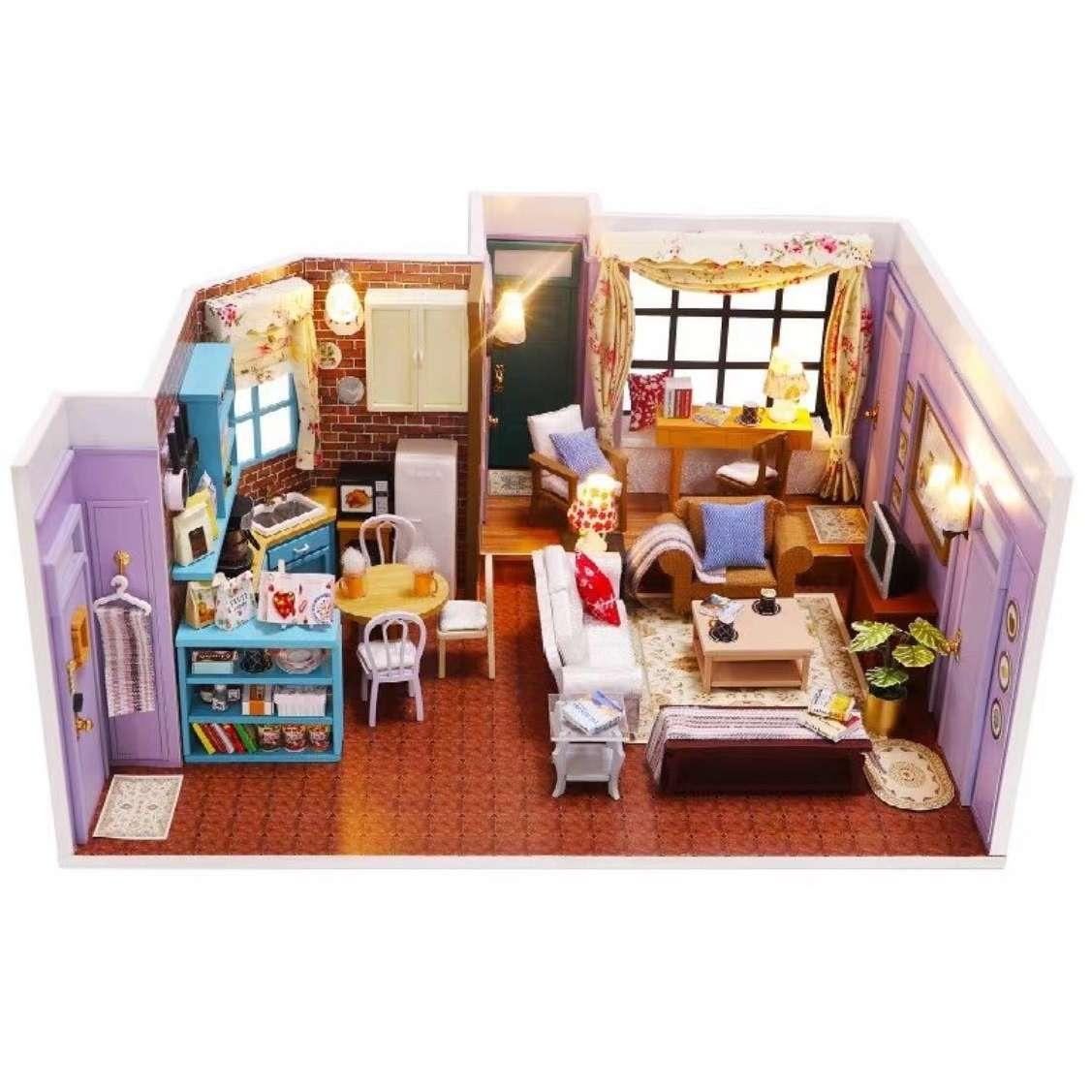 Monica's Apartment DIY Dollhouse kit, a miniature house crafts inspired by the TV show "Friends", perfect for model building lovers, dollhouse collectors, home decor, A great DIY project for "Friends" fans.