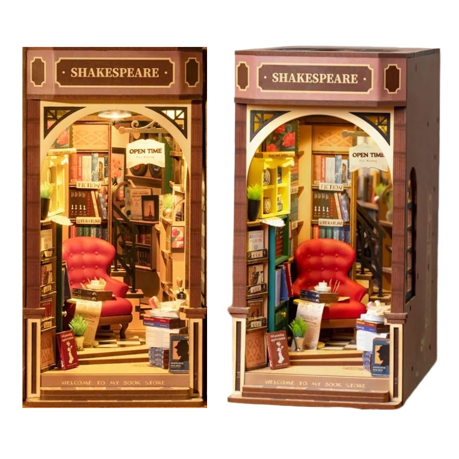 Shakespeare Bookstore DIY Book Nook Kit - 3D Wooden Book End - Bookshelf Insert Diorama - Miniature Crafts