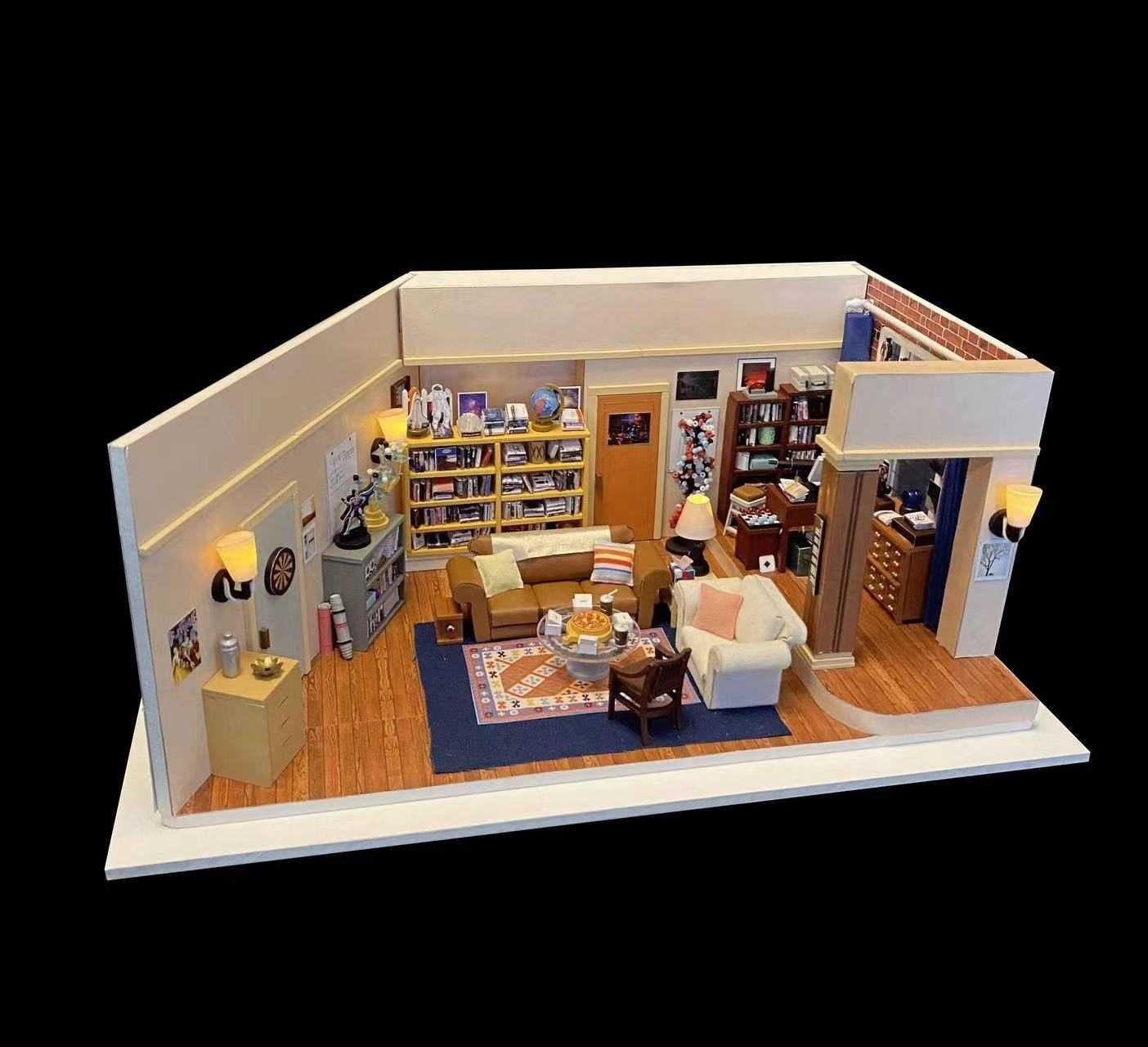 Sheldon's Apartment DIY Dollhouse Kit, a miniature house crafts inspired by the TV show "The Big Bang Theory", perfect for model building lovers, dollhouse collectors, home decor, A great DIY project for "The Big Bang Theory" fans.