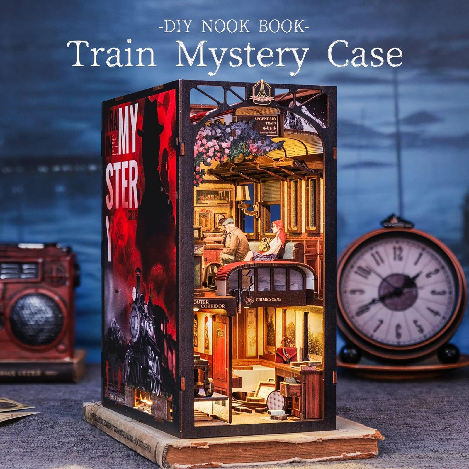 Train Mystery Case | DIY Book Nook Kit | Detective Agency Series | Bookshelf Insert Decor Diorama | 3D Wooden Puzzles Bookend | Book Stand Miniature House