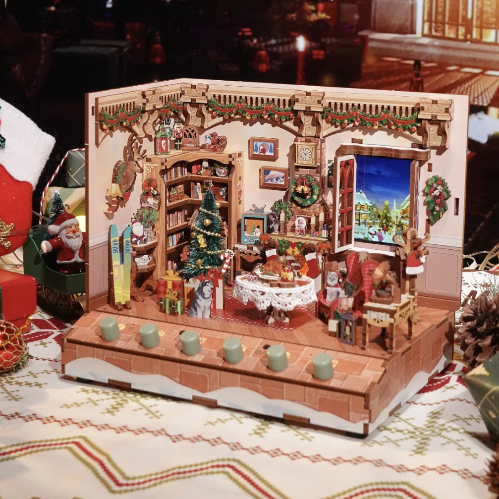 Christmas DIY Miniature House Kit -  Music Box - 3D Wooden Puzzles - Dollhouse - Diorama