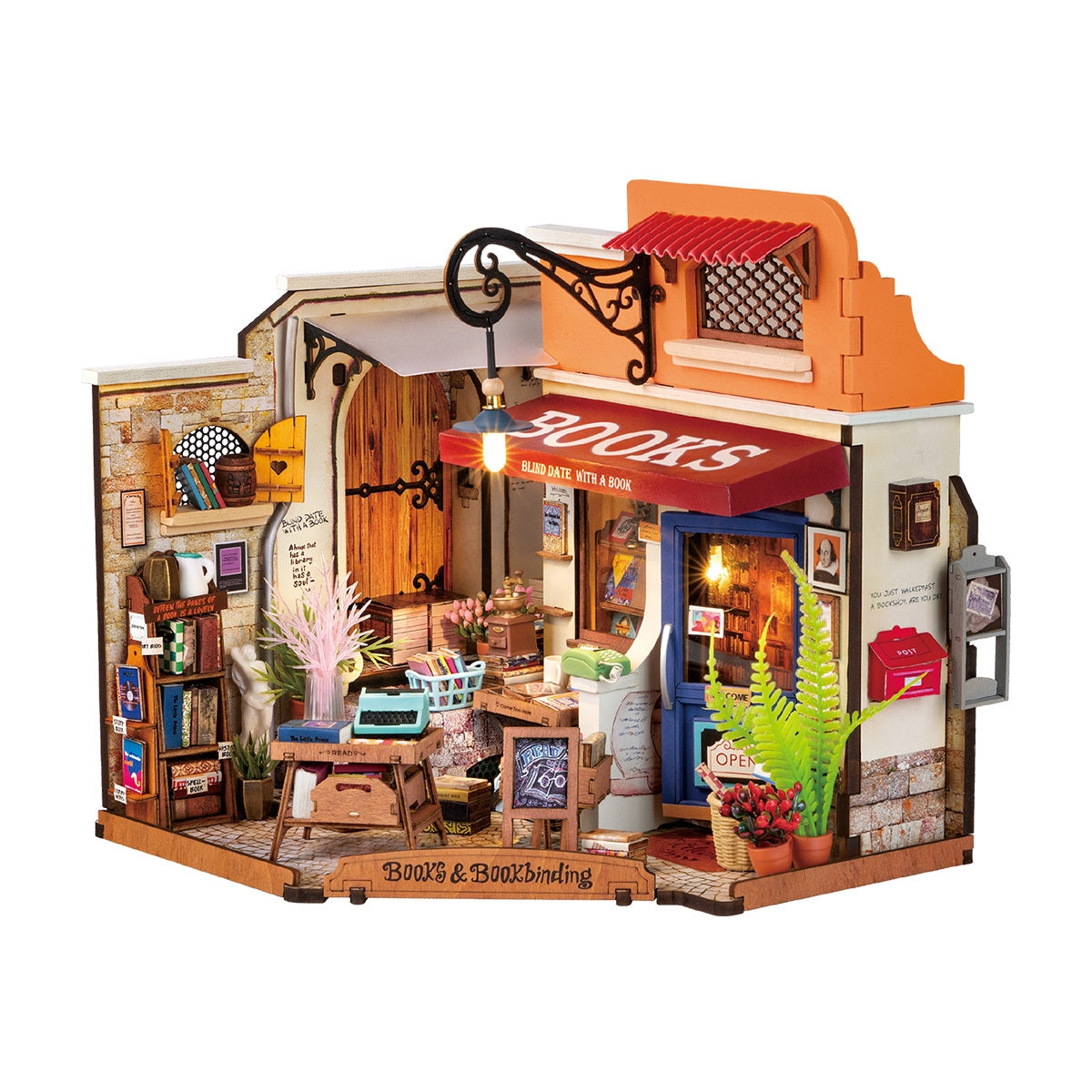 front side view of Corner Bookstore DIY Miniature House