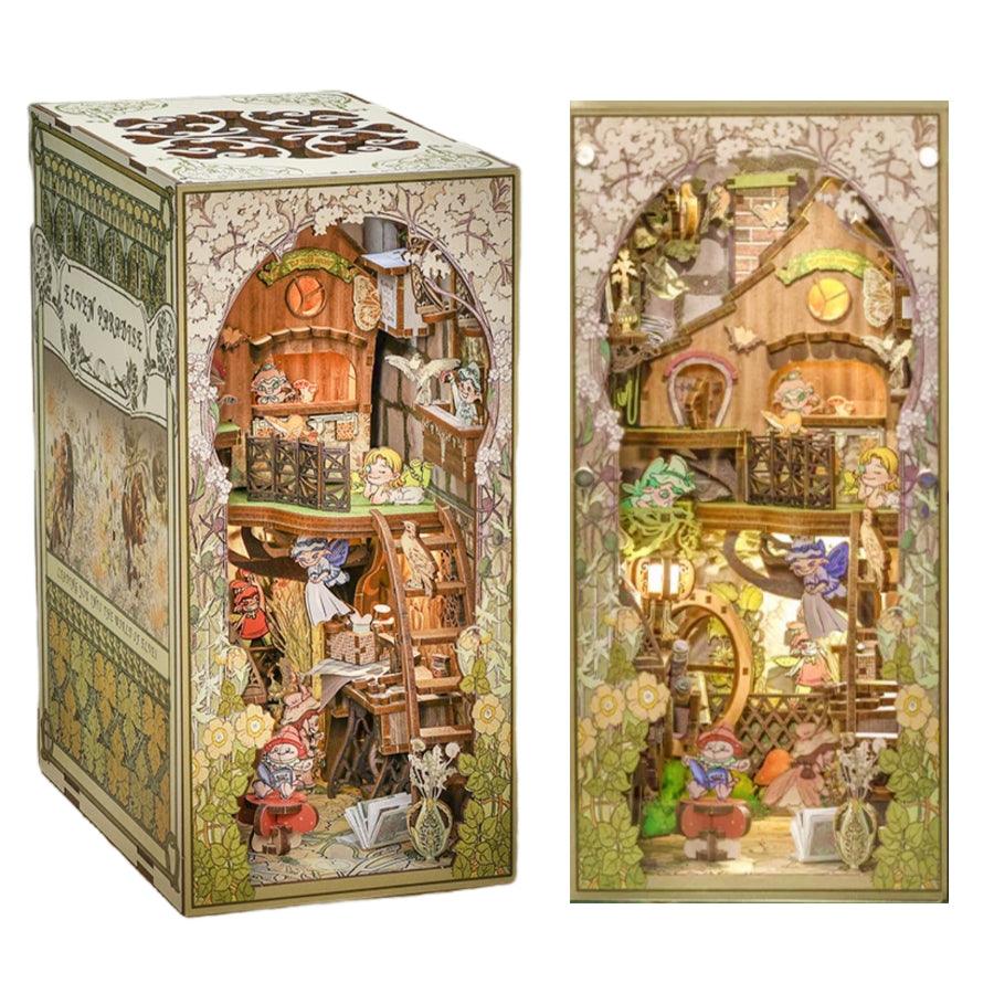 fairy elves themed diy book nook kit 3d puzzles for bookshelf insert miniature diorama