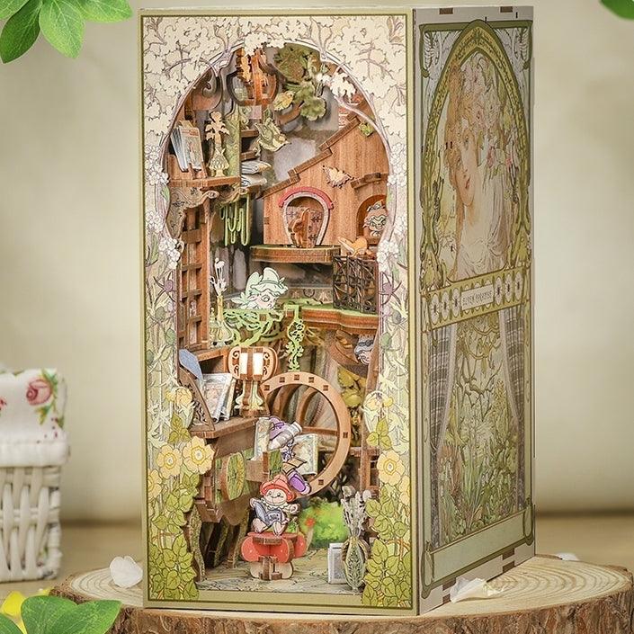 fairy elves themed diy book nook kit 3d puzzles for bookshelf insert miniature diorama