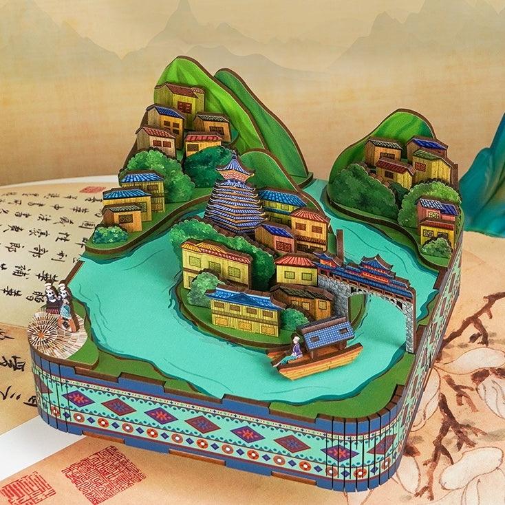 Chinese culture inspired 3d mechanical wooden puzzles music box