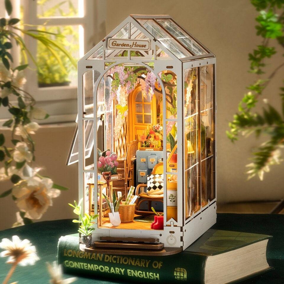 Garden House Diy Book Nook Kit - greenhouse inspired shelf insert diorama - miniature crafts