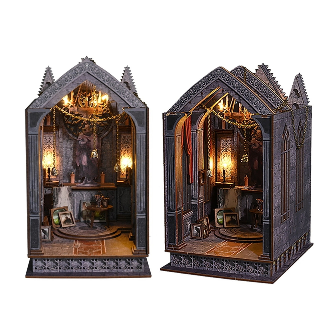 Quiet Night Prayer | DIY Book Nook Kit | Gothic Architecture Inspired 3D Wooden Bookend | Bookshelf Insert Diorama | Miniature Crafts