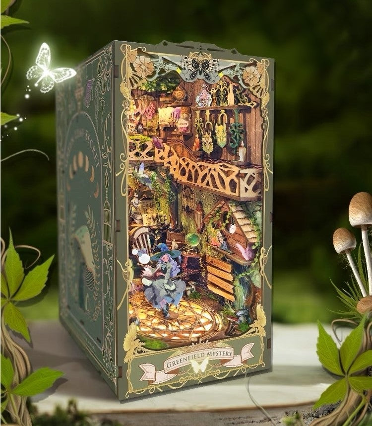 Green Fairyland DIY Book Nook Kit - 3D Wooden Book End - Bookshelf Inert Diorama - Miniature crafts