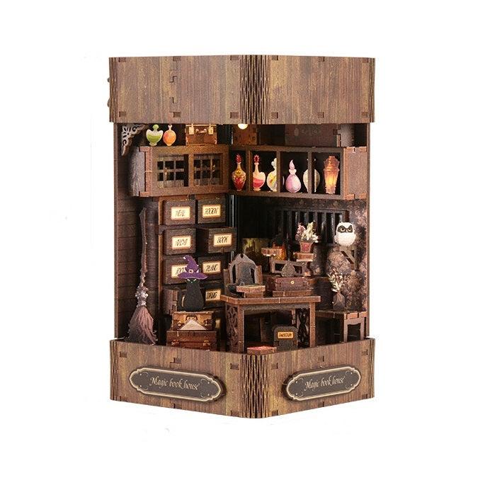 Magic Book Nook DIY Kit, Wizarding World theme bookshelf insert decor miniature crafts kit, A charming miniature 3d wooden puzzles inspired by Harry Potter, perfect for crafting enthusiasts and dollhouse collectors alike.