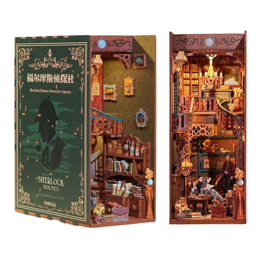 Sherlock Holmes Detective Agency DIY Book Nook Kit - Bookshelf Insert Diorama - 3D Wooden Bookend - Miniature Crafts