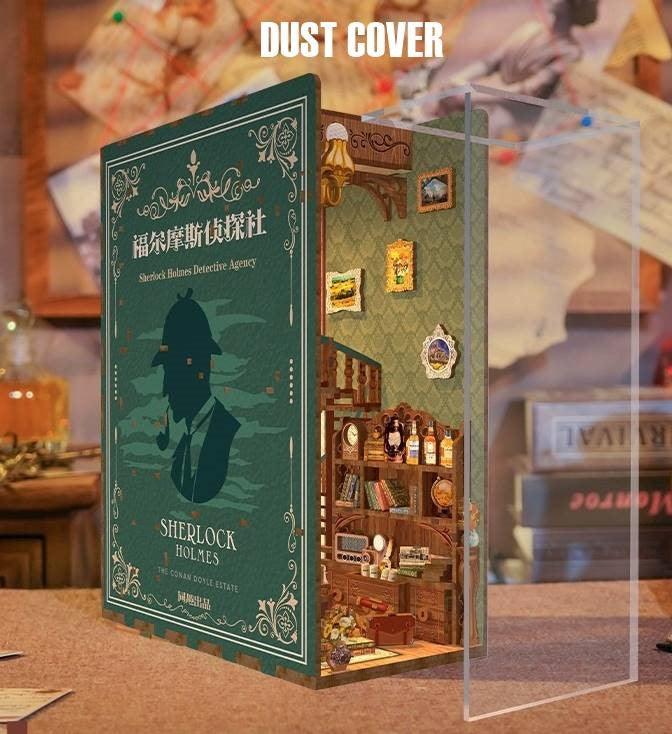 Sherlock Holmes Detective Agency DIY Book Nook Kit - Bookshelf Insert Diorama - 3D Wooden Bookend - Miniature Crafts