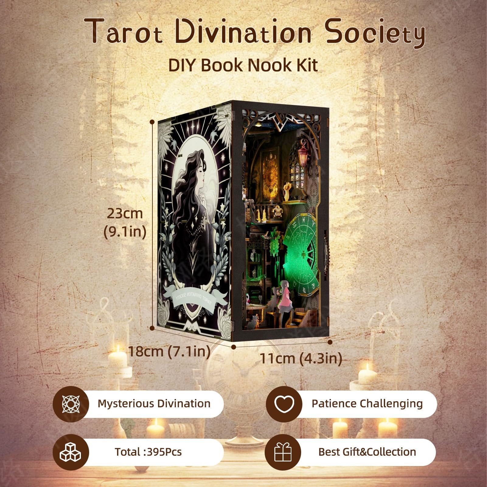 Tarot Divination Society | DIY Book Nook Kit | 3D Wooden Puzzle Bookend | Bookshelf Insert Diorama | Miniature Crafts