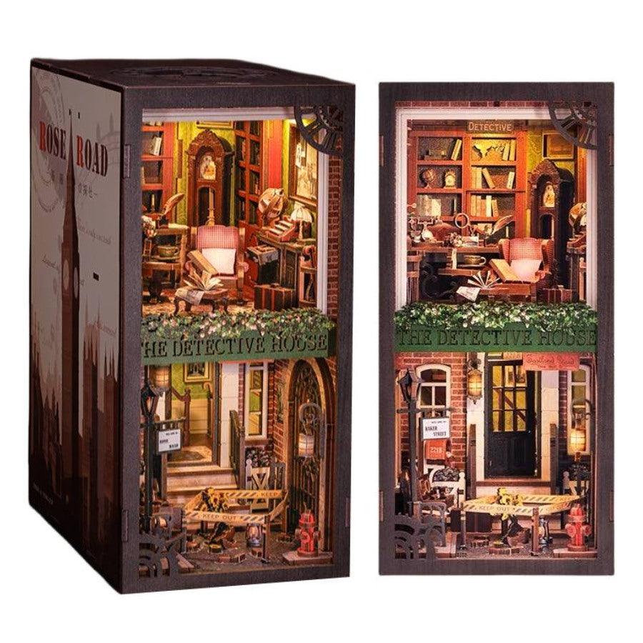 Rose Road Detective Agency DIY Book Nook Kit - Bookshelf Insert Diorama - 3D Wooden Bookend - Miniature Crafts