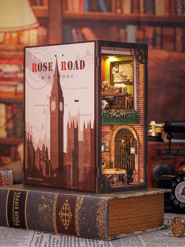 Rose Road Detective Agency DIY Book Nook Kit - Bookshelf Insert Diorama - 3D Wooden Bookend - Miniature Crafts