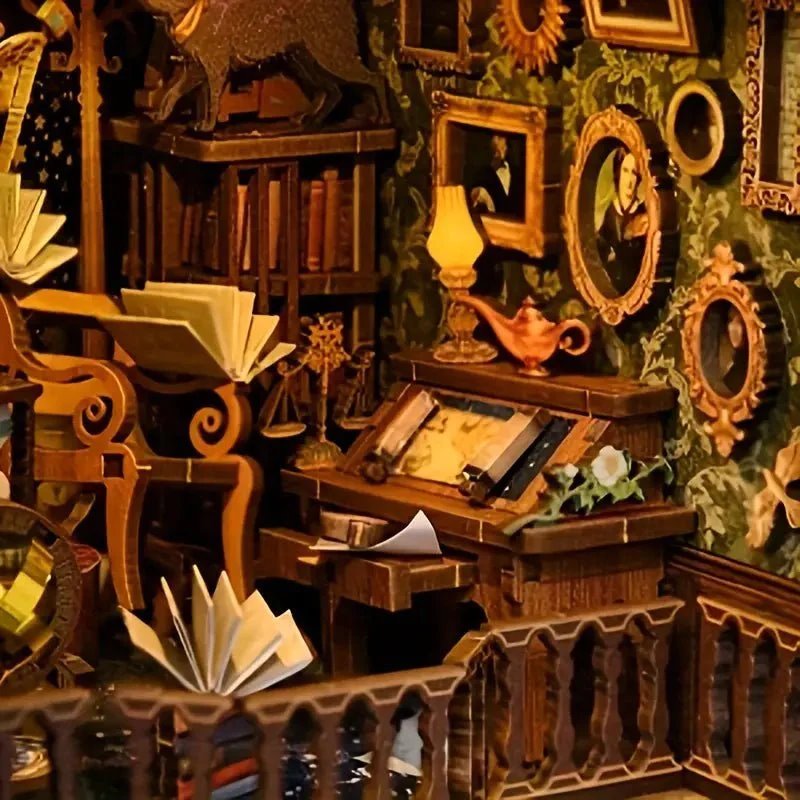 Magic Time Wonder Library DIY Book Nook Kit, A charming miniature 3d wooden puzzles inspired by Harry Potter, perfect for bookshelf decor, and dollhouse collectors, or a gift for wizarding world lovers.